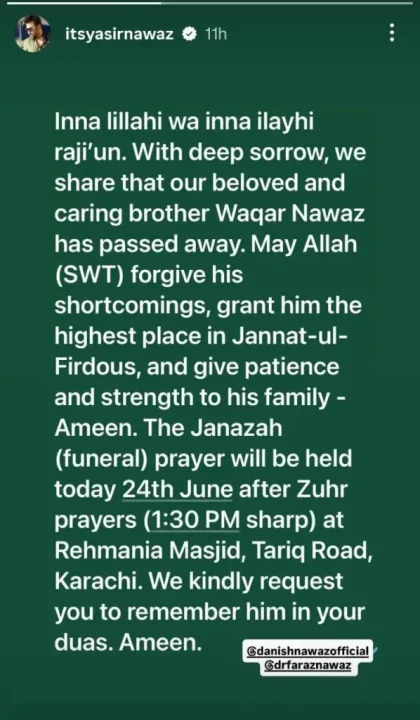 Yasir nawaz instagram story
